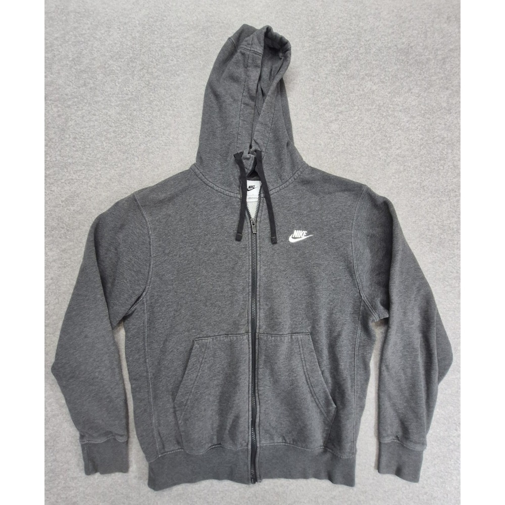 Nike Hoodie Mens Small Gray Full Zip Fleece Sweatshirt Small Swoosh Logo Sporty